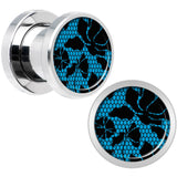 Blue Floral Lace Steel Screw Fit Plug Set 0G