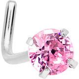 20G 1/4 Pink 3mm CZ Gem Steel L-Shape Nose Ring