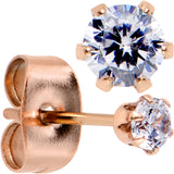 3mm Clear CZ Gem Rose Gold IP Post Stud Earrings