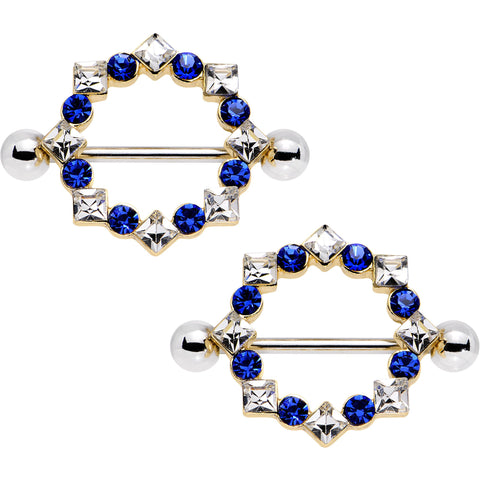14G 3/4 Clear Blue Gem Crowned Monarch Nipple Shield Set