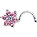 20G 1/4 Pink and Clear CZ Gem Flower Left Nose Screw