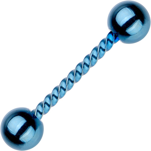14G 5/8 Light Blue IP Seriously Twisted Barbell Tongue Ring