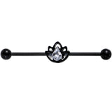 14G Clear Gem Black Lonely Lotus Flower Industrial Barbell 38mm