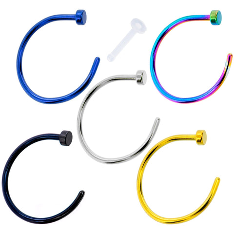 20G 3/8 Pack Set of 5 Assorted Stainless Steel Nose Hoop Rings