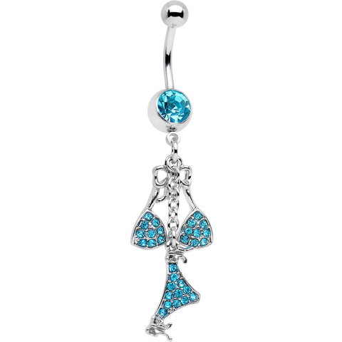 Aqua Gem Unraveled Bow Dangle Belly Ring