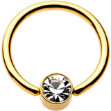 14G 1/2 Clear Gem 5mm Disc Gold IP BCR Captive Ring
