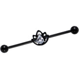 14G Clear Gem Black Lonely Lotus Flower Industrial Barbell 38mm