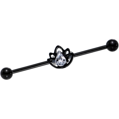 14G Clear Gem Black Lonely Lotus Flower Industrial Barbell 38mm