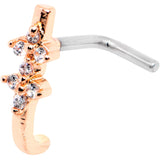 18G Clear CZ Rose Gold Tone Bling Faux Hoop L Shaped Nose Ring