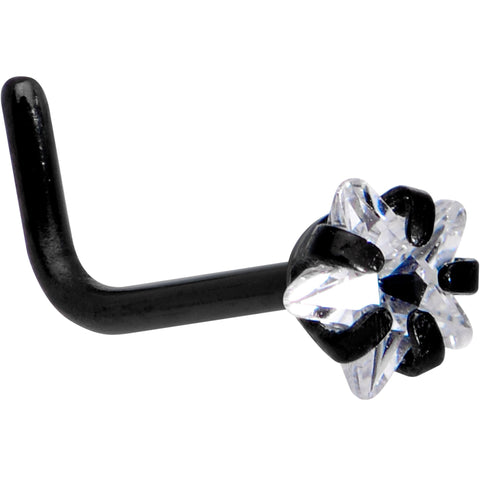 20G 1/4 Clear Star 3mm CZ Gem Black IP L-Shape Nose Ring
