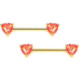 14G Coral Pink Faux Opal Heart BCR Ring Barbell Nipple Ring Set