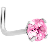 20G 1/4 Pink 3mm CZ Gem Steel L-Shape Nose Ring