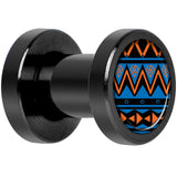 Blue Orange Tribal Print Black Anodized Screw Fit Plug Set 4G
