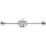 14G Clear Gem Lonely Lotus Flower Industrial Barbell 38mm