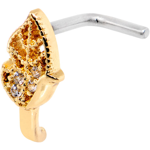 18G Clear CZ Gold Tone Leaf Faux Hoop L Shaped Nose Ring