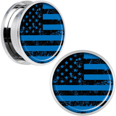 Blue American Flag Steel Screw Fit Plug Set 20mm