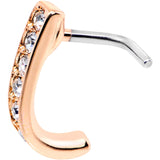 18G Clear CZ Rose Gold Tone Sleek Faux Hoop L Shaped Nose Ring