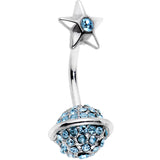 Aqua Gem Rings of Saturn Planet and Star Double Mount Belly Ring