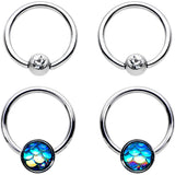 14G Clear Gem Mermaid Scale BCR Captive Nipple Ring Set of 4