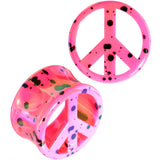 Black Speckled Pink Acrylic Peace Sign Saddle Plug Set 10mm to 20mm