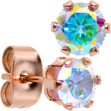 5mm Aurora CZ Gem Rose Gold IP Post Stud Earrings