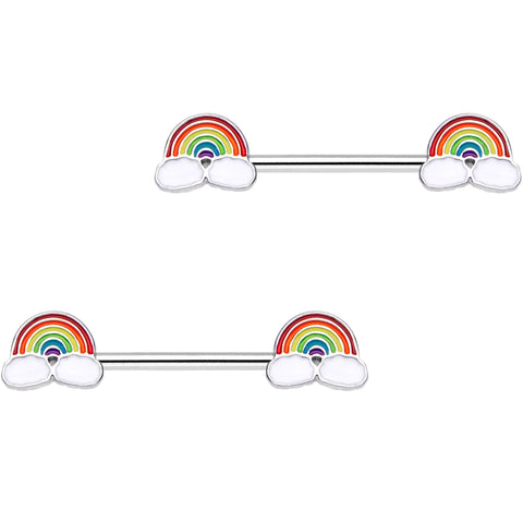 14G 9/16 No Rain Rainbow Barbell Nipple Ring Set