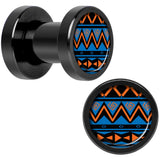 Blue Orange Tribal Print Black Anodized Screw Fit Plug Set 4G