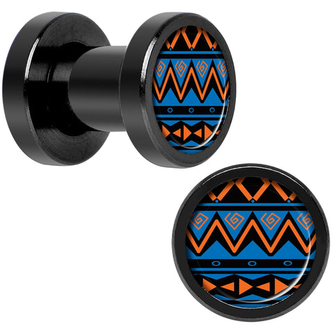 Blue Orange Tribal Print Black Anodized Screw Fit Plug Set 4G