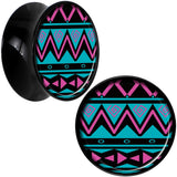 Black Acrylic Pink Teal Tribal Print Saddle Plug Set 18mm