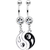 Clear Gem Best Friend Yin and Yang Dangle Belly Ring Set of 2