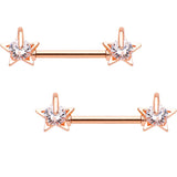Clear CZ Gem Rose Gold Tone Sky Star Captive Barbell Nipple Ring Set