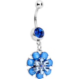 Blue Gem Bashful Blue Budding Flower Dangle Belly Ring