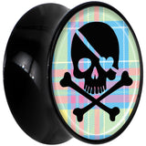 Black Acrylic Pink Green Plaid Heart Skull Saddle Plug Set 9/16