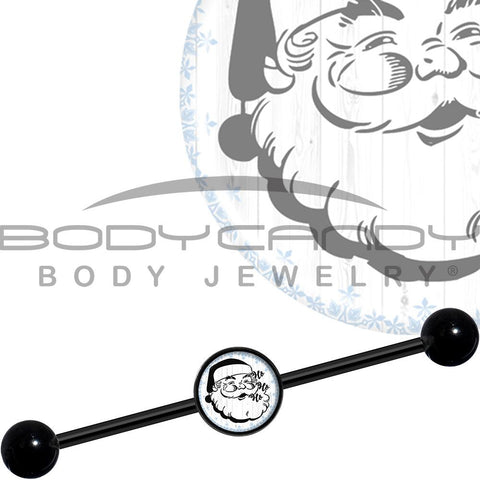 14G Christmas Retro Santa Ho Ho Ho Black Industrial Barbell 37mm