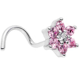 20G 1/4 Pink and Clear CZ Gem Flower Right Nose Screw