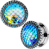 Aqua Gem Iridescent Blue Mermaid Scale Screw Fit Plug Set 6mm to 22mm
