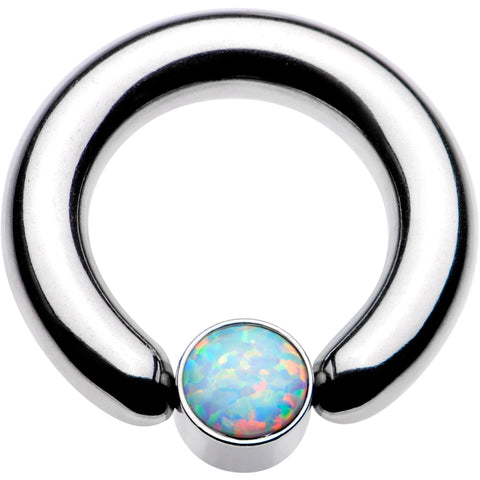 6G 1/2 White Faux Opal 6mm Disc BCR Captive Ring