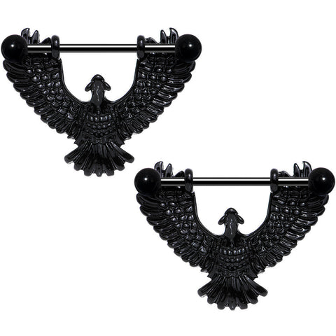 14G 1 1/16 Black Birdseye View Soaring Eagle Nipple Shield Set
