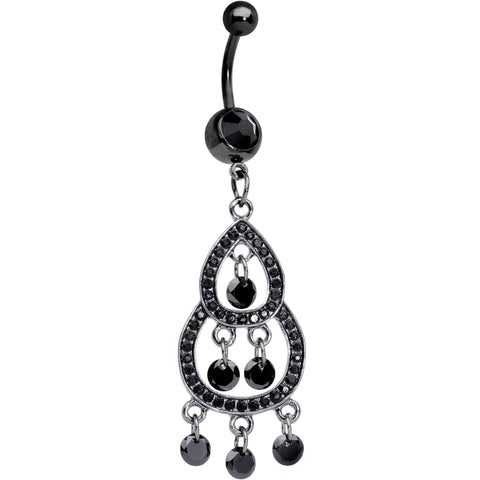 Black CZ Gem Black Anodized Hollywood Chandelier Dangle Belly Ring