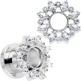 0G Clear Gem Flower Frame Screw Fit Tunnel Plug Set