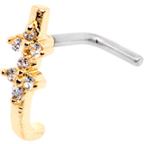 18G Clear CZ Gold Tone Bling Faux Hoop L Shaped Nose Ring