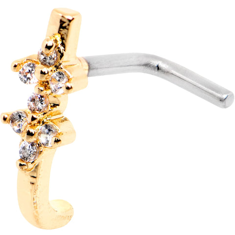 18G Clear CZ Gold Tone Bling Faux Hoop L Shaped Nose Ring