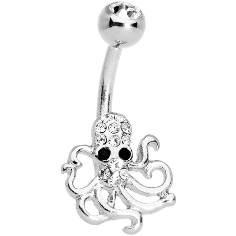 Clear Black Gem Scary Nautical Octopus Belly Ring