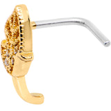 20G Clear CZ Gold Tone Leaf Faux Hoop L Shaped Nose Ring