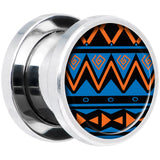 Blue Orange Tribal Print Steel Screw Fit Plug Set 00G
