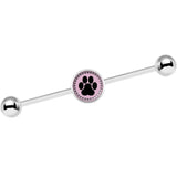 14G Black on Pink Paw Print Industrial Barbell 37mm