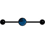 14G Blue American Flag Black Industrial Barbell 37mm