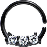 18G 5/16 Clear Cubic Zirconia Black IP Steel Circular Ring