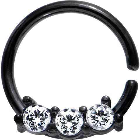 18G 5/16 Clear Cubic Zirconia Black IP Steel Circular Ring