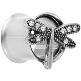 1/2 Clear Gem Steel Hi Sky Dragonfly Double Flare Tunnel Plug Set